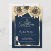 Glitter, Zonnebloemen, Glass Tiara Blue Quinceaner Kaart (Voorkant)