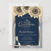 Glitter, Zonnebloemen, GlassTiara Marble Quinceane Kaart (Voorkant)