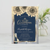 Glitter, Zonnebloemen, GlassTiara Marble Quinceane Kaart (Staand voorkant)