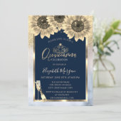 Glitter, zonnebloemen, Tiara Mettalic Quinceanera Kaart (Staand voorkant)