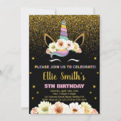 Glitter Zwart Eenhoorn Verjaardag Uitnodigingen (Voorkant)