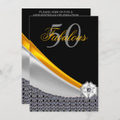 Glitter Zwart en Goud Fabulous 50th Birthday Kaart (Voorkant / Achterkant)