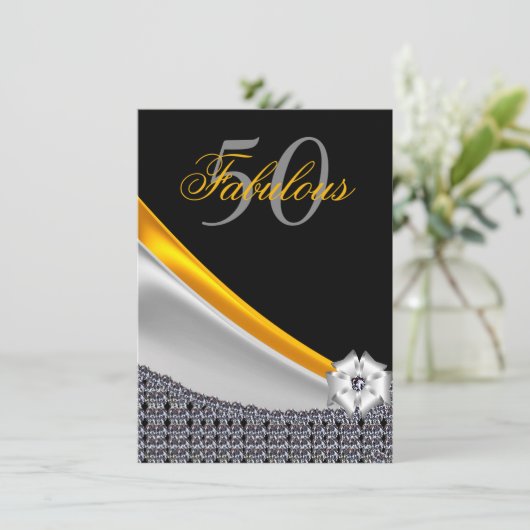 Glitter Zwart en Goud Fabulous 50th Birthday Kaart (Staand voorkant)