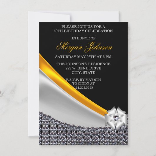 Glitter Zwart en Goud Fabulous 50th Birthday Kaart (Achterkant)