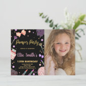 Glitter Zwart Foto Verwenner Party Verjaardag Kaart (Staand voorkant)