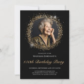 Glitter Zwart Goud 100ste Verjaardag Uitnodiging (Voorkant)