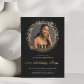 Glitter Zwart Goud 21e Verjaardag Uitnodiging