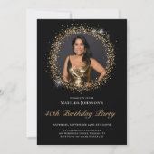 Glitter Zwart Goud 40e Verjaardag Uitnodiging (Voorkant)