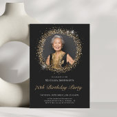 Glitter Zwart Goud 70e Verjaardag Uitnodiging