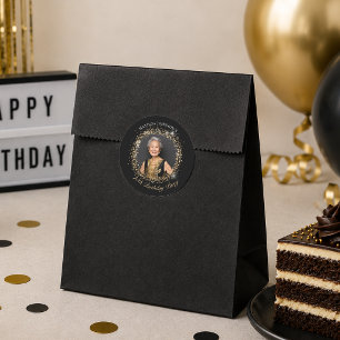 Glitter Zwart Goud 70ste Verjaardagsfeestje Ronde Sticker