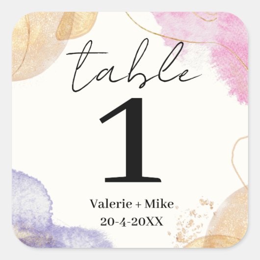 Glitter Zwart Kalligrafie Tafelnummers Bruiloft Vierkante Sticker (Voorkant)