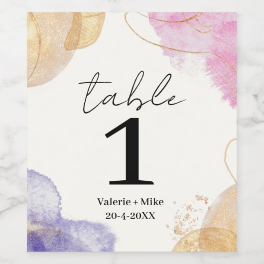 Glitter Zwart Kalligrafie Tafelnummers Bruiloft Wijn Etiket (Enkel label)