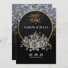 Glitter Zwart Roos Flowers Save the Date