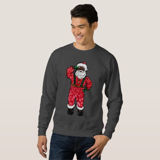 Glitter zwart santa claus xmas mannen sweatshirt (Voorkant volledig)