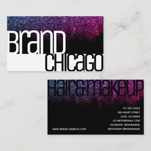 Glitter Zwart Wit Regenboog Sparkle Bold Font Glam Visitekaartje (Voorkant / Achterkant)