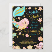 Glitter Zwart Zeemeermin Verjaardag Uitnodigingen (Voorkant)