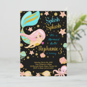 Glitter Zwart Zeemeermin Verjaardag Uitnodigingen (Staand voorkant)