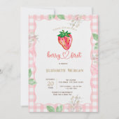 Glitteraardbei Frame Geruite Baby Shower Kaart (Voorkant)