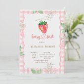 Glitteraardbei Frame Geruite Baby Shower Kaart (Staand voorkant)