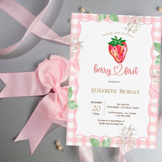 Glitteraardbei Frame Geruite Baby Shower Kaart