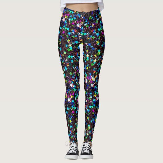 Glitterachtige sterren op zwart leggings (Voorkant)