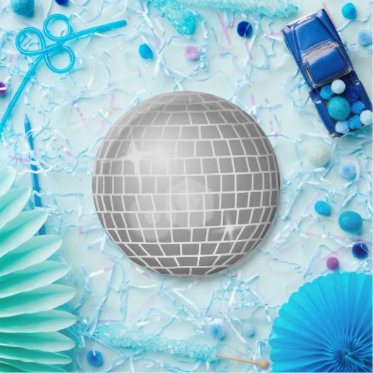 Glitterbal zilver retro disco party papieren bordje (Feest)