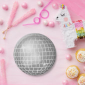 Glitterbal zilver retro disco party papieren bordje (Feest)