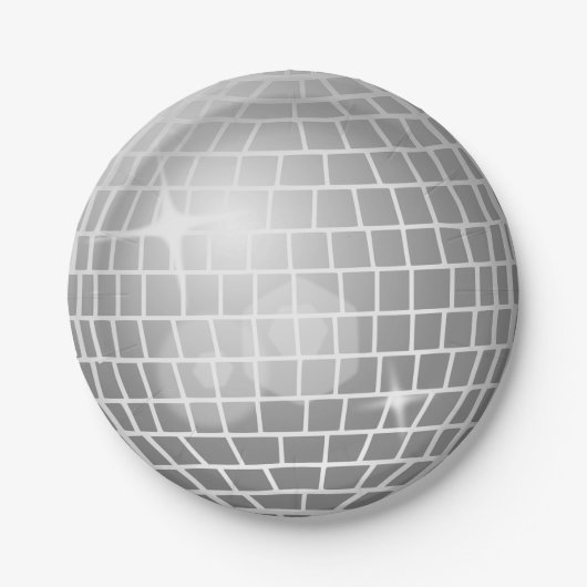 Glitterbal zilver retro disco party papieren bordje (Voorkant)
