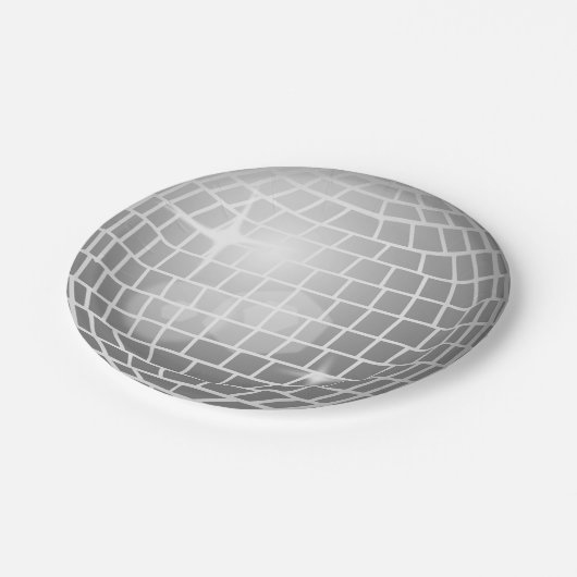 Glitterbal zilver retro disco party papieren bordje (Gekanteld)