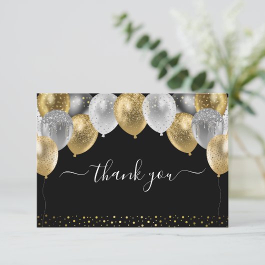 Glitterballonnen dank u bedankkaart (Staand voorkant)