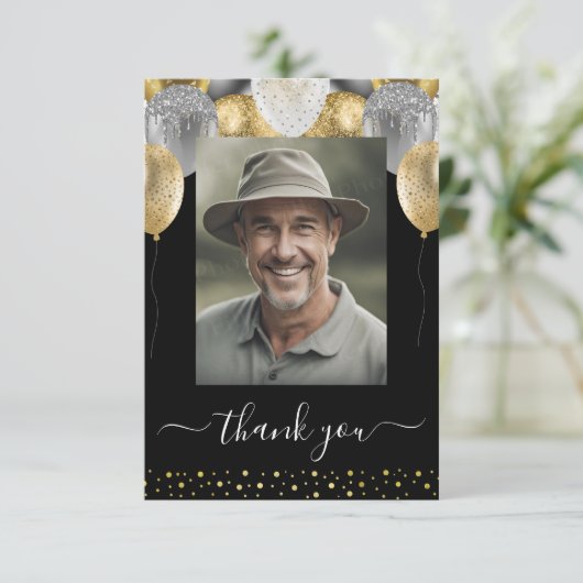 Glitterballonnen Dank u Foto Bedankkaart (Staand voorkant)