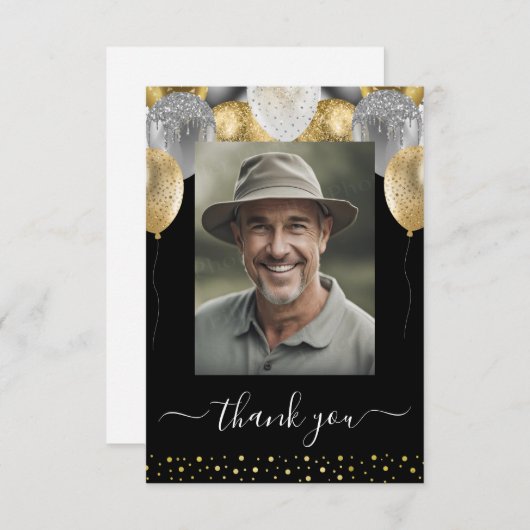 Glitterballonnen Dank u Foto Bedankkaart (Voorkant / Achterkant)