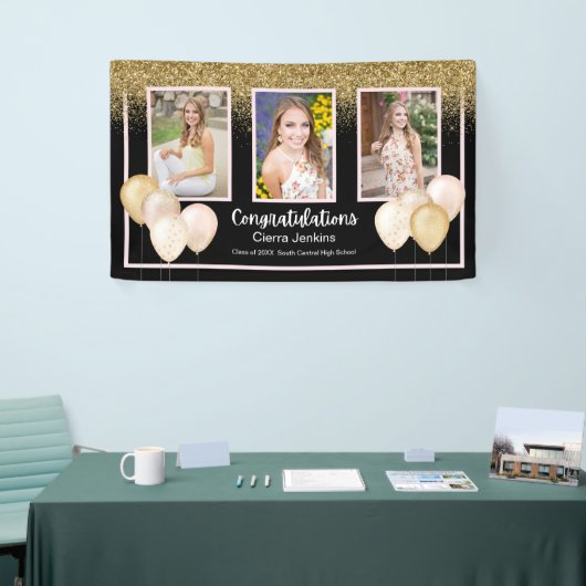 Glitterballonnen Drie foto's Afstuderen Banner (Beurs)