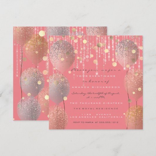 Glitterballonnen Roos Bruidszoet 16e koraal Kaart (Voorkant / Achterkant)
