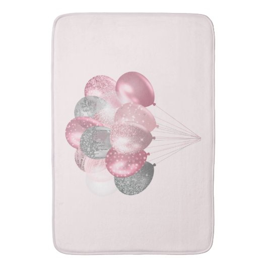 Glitterballonnen roze en zilver badmat (Voorkant Verticaal)