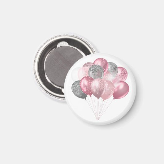 Glitterballonnen roze en zilver magneet (Voorkant / Achterkant)