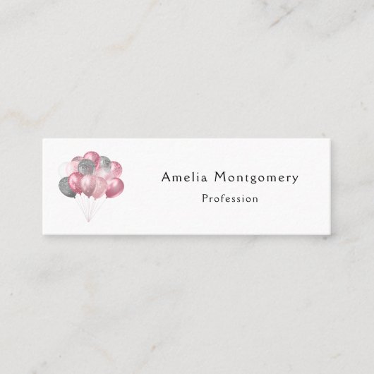 Glitterballonnen roze en zilver mini visitekaartje (Voorkant)