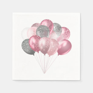 Glitterballonnen roze en zilver servet
