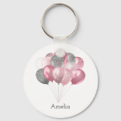 Glitterballonnen roze en zilver sleutelhanger (Voorkant)