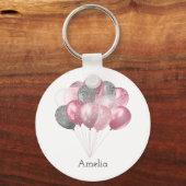 Glitterballonnen roze en zilver sleutelhanger (Voorkant)