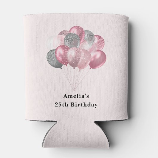 Glitterballonnen roze en zilveren verjaardag blikjeskoeler (Achterkant)