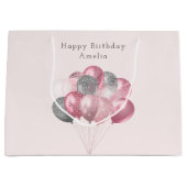 Glitterballonnen roze en zilveren verjaardag groot cadeauzakje (Voorkant)