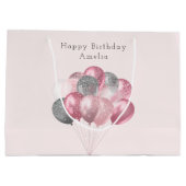 Glitterballonnen roze en zilveren verjaardag groot cadeauzakje (Achterkant)