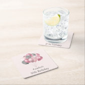 Glitterballonnen roze en zilveren verjaardag kartonnen onderzetters (Insitu)