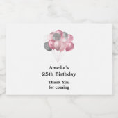 Glitterballonnen roze en zilveren verjaardag sparkling wijnetiket (Enkel label)