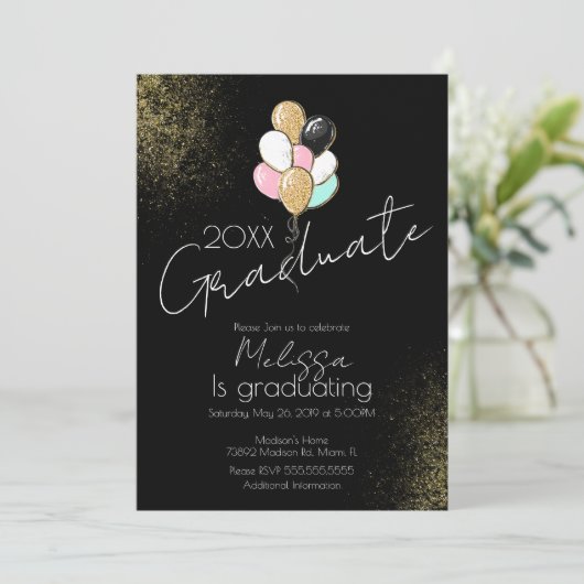 Glitterballonnen Universiteit Hoge School Afstudee Kaart (Staand voorkant)