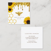 Glitterbij en zonnebloemen vierkante visitekaartje (Voorkant / Achterkant)