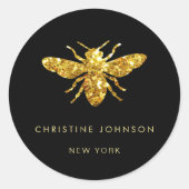 glitterbijlogo op zwart ronde sticker (Voorkant)