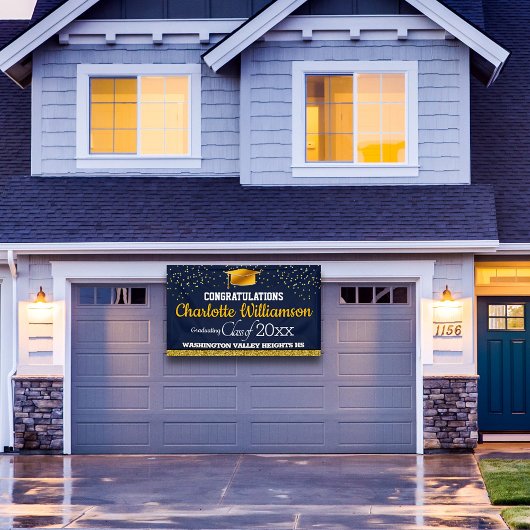 Glitterblauw en geel Afstuderen Spandoek