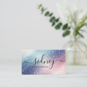 Glitterblauw roze achtergrond visitekaartje (Staand voorkant)